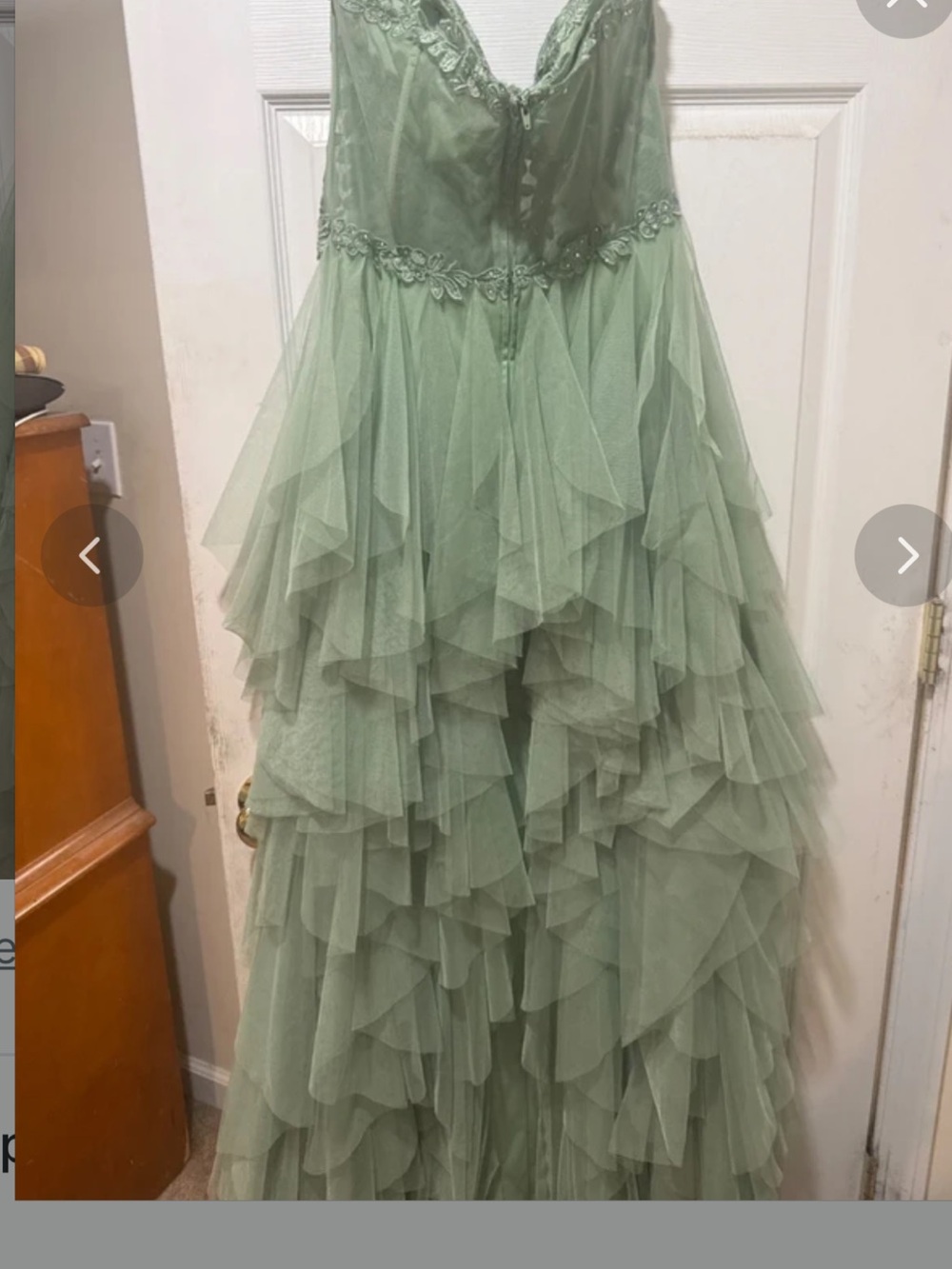 Windsor Mint Green Layered Tulle Ruffle Prom Gown - Picture 5 of 8